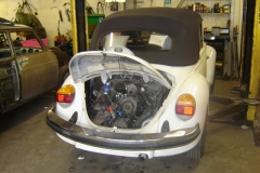 Late cabrio in the workshop for a fuel system fault.