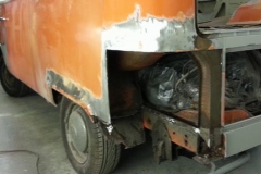 One of the ongoing current restorations, rear corner repairs before and...........
